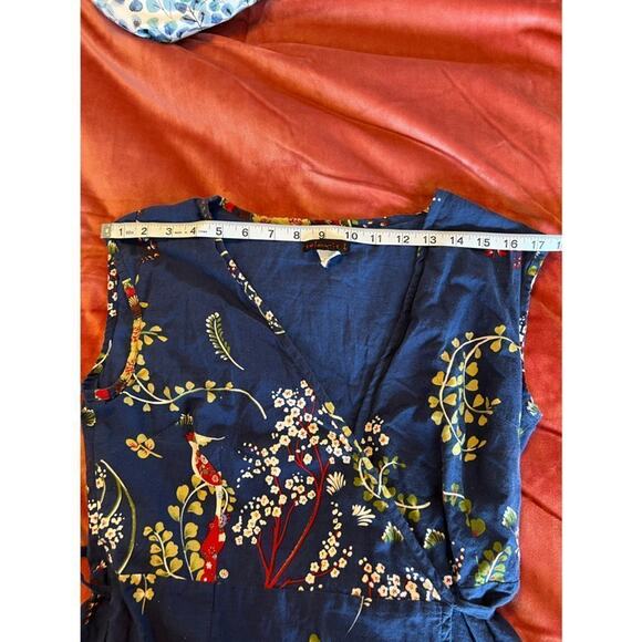 Boho Floral Cotton Wrap Dress – Blue Bird Print – Size Large by Solaris - Picture 10 of 14